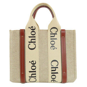 CHLOÉ Woody Small Handbag in Linen and Leather